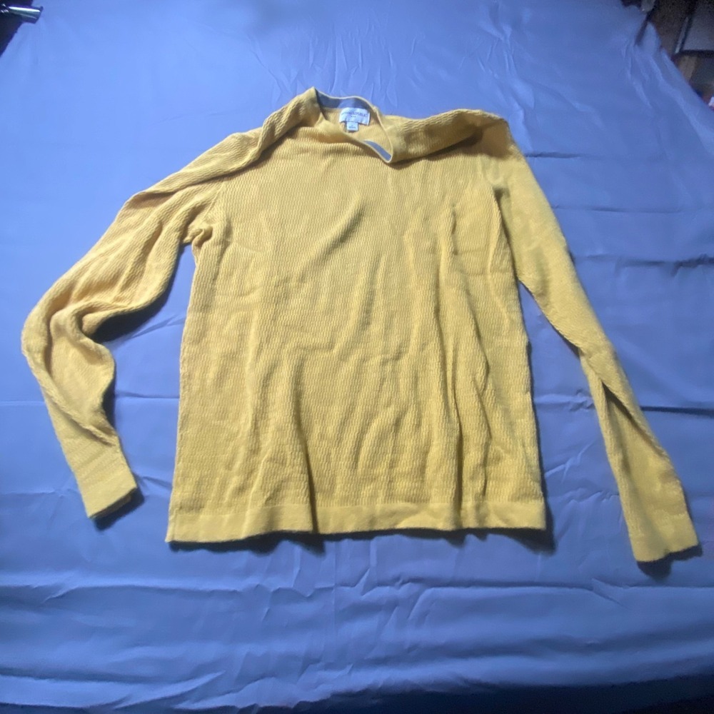 Banana Republic Men's Medium Yellow Waffle Knit Cowl Neck Long Sleeve Sweater
